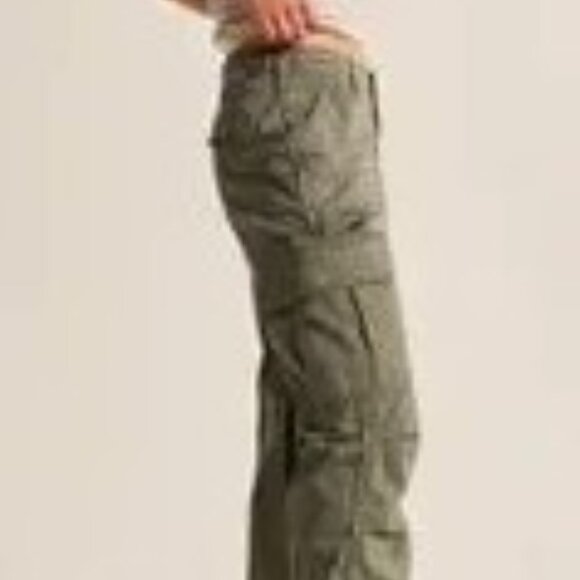Abercrombie & Fitch Utility Cargo Pants Baggy Y2K Style Olive Satin Accents - Picture 14 of 16